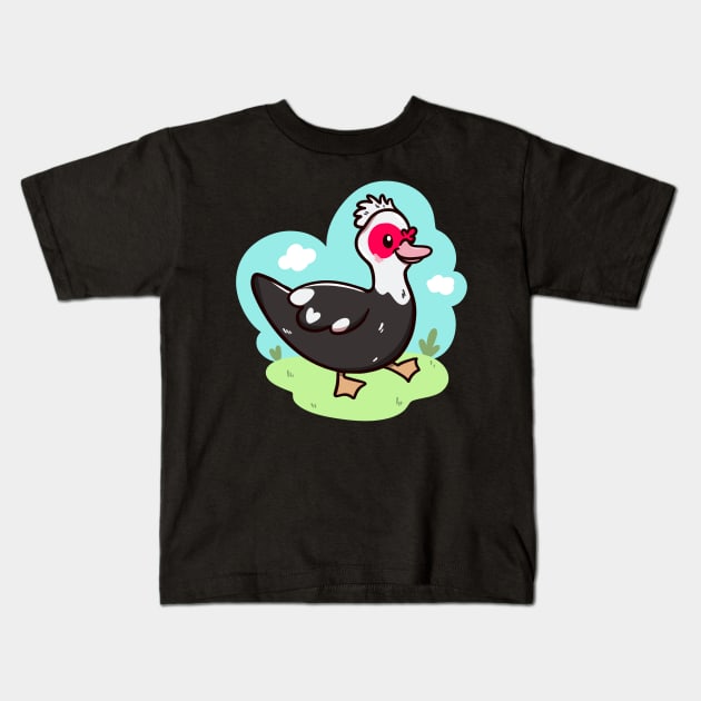 Kawaii Muscovy duck Kids T-Shirt by Jurassic Ink